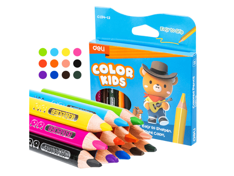 DELI Kratke drvene bojice Jumbo color kids EC134-12, 12 komada