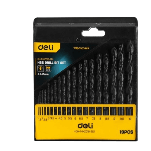 DELI Set burgija HSS EDH-MHZ019-ED1, Za čelik, 1.0 - 10.0 mm, 19 komada