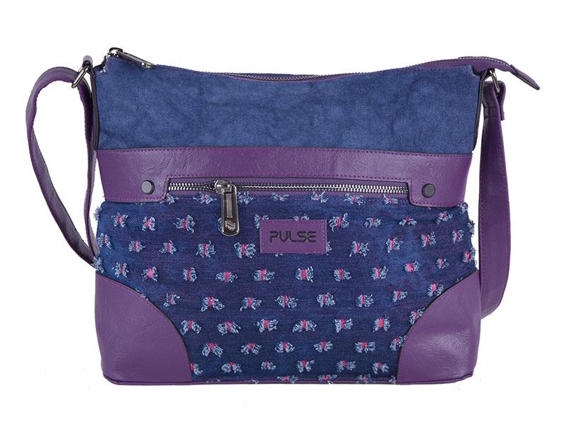 PULSE Torba na rame Genova Flower Jeans, Teget - ljubičasta