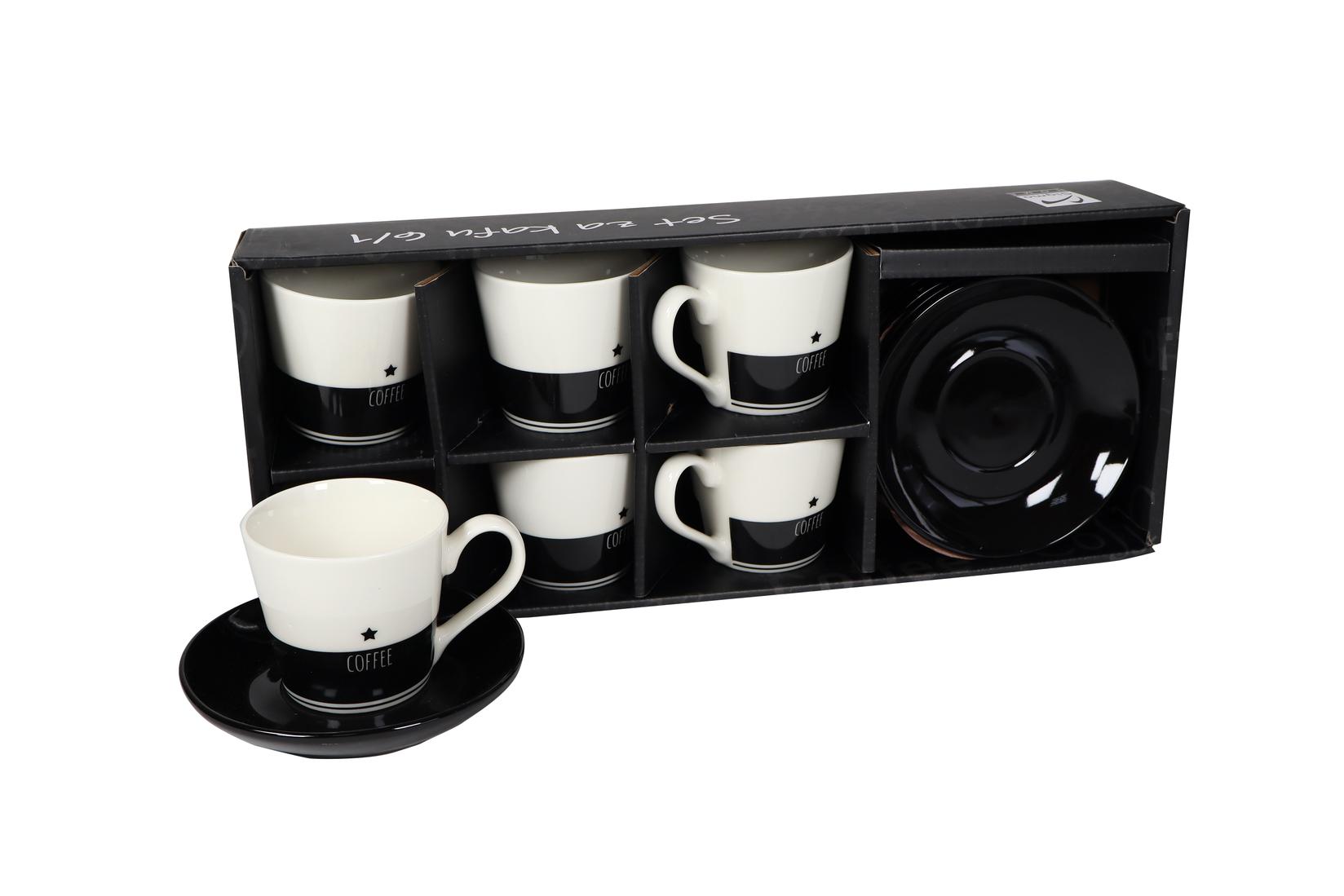 SIGMA Set šoljica za kafu 180ml 6/1 porcelan Star rxg-n24106a, Belo-crni