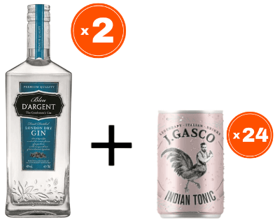 Bleu d'Argent Gin in London, 0.7l 2 komada + J.Gasco Indina Tonic 0.15l, 24 limenki
