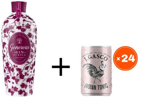 Generous Džin Purple 0.7 + J.Gasco Indian Tonic 0.15l, 24 limenki