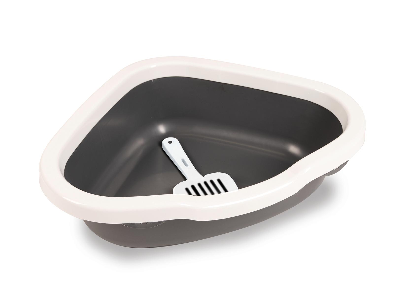 PETMAX Ugaoni toalet za mačke, otvoreni, Sivi