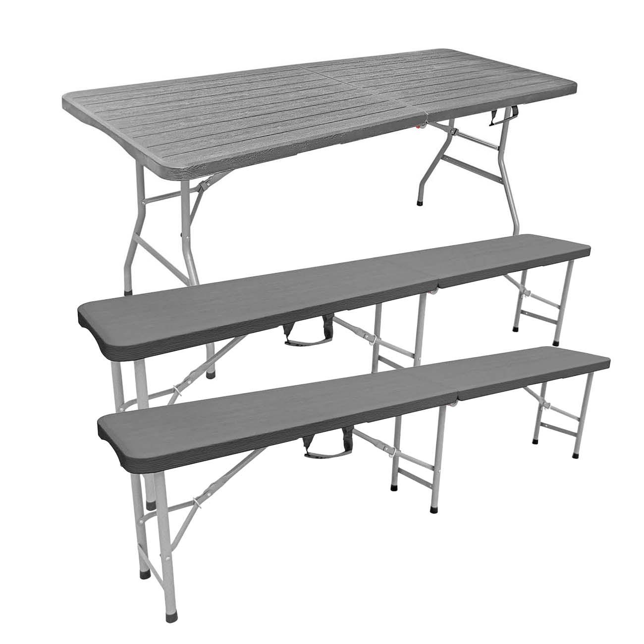 Baštenski set, Sto i dve klupe, Sklopivi, Tamnosivi