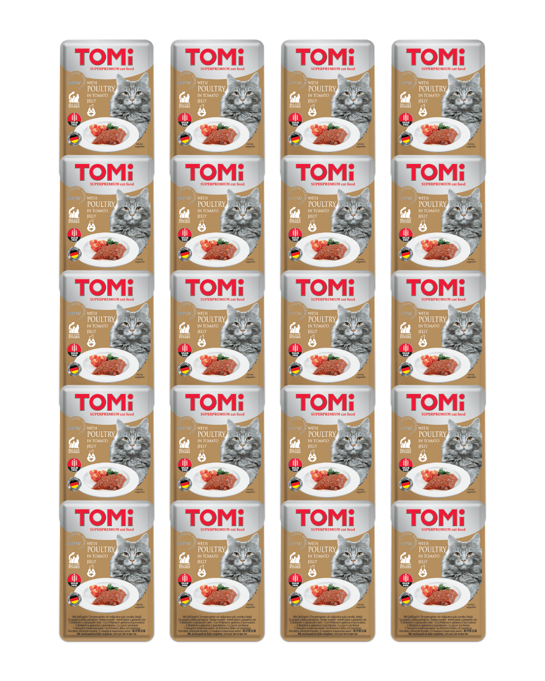 TOMI GF Cat Sosić u želeu za mačke, Živina i paradajz, 100g, 20kom