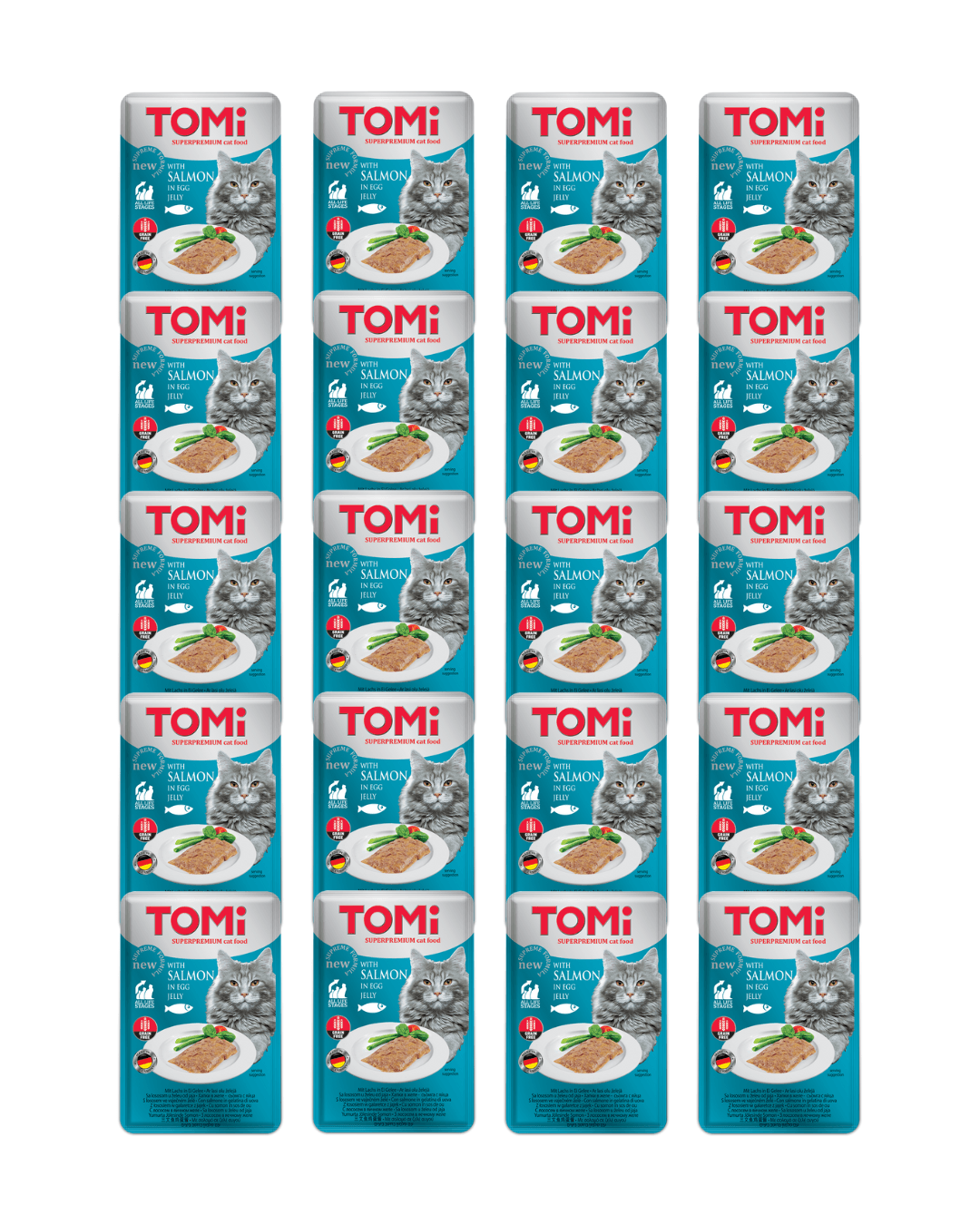 TOMI GF Cat Sosić u želeu za mačke, Losos i jaje, 100g, 20kom