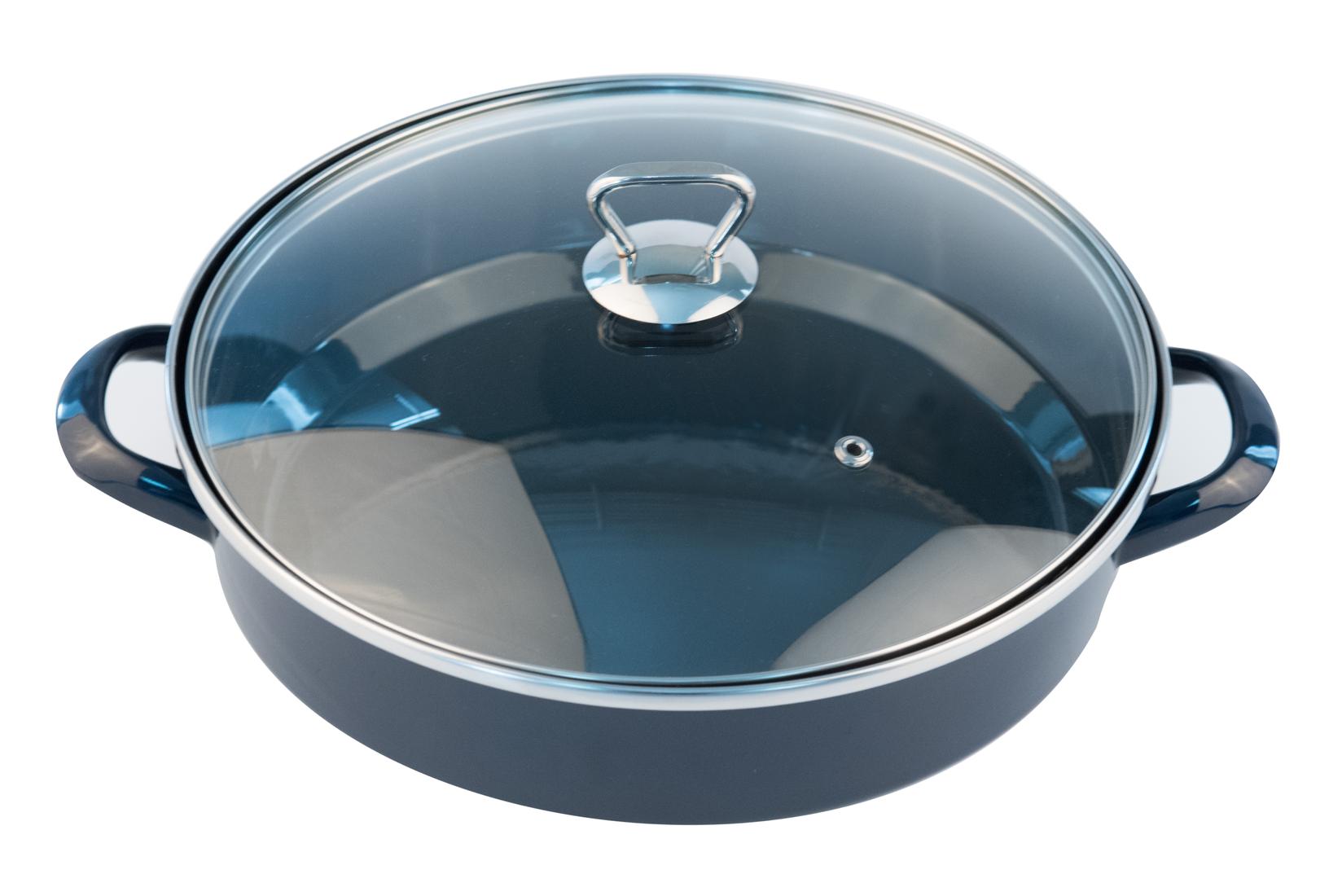 FACKELMANN Tiganj sa drškama 28cm+stakleni poklopac Emajl, Plavi