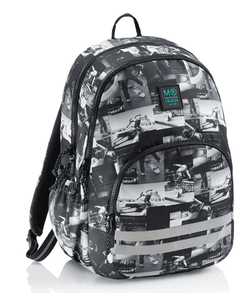 Miquelrius Školski ranac Skate park, Sa 3 pregrade, Crno-beli