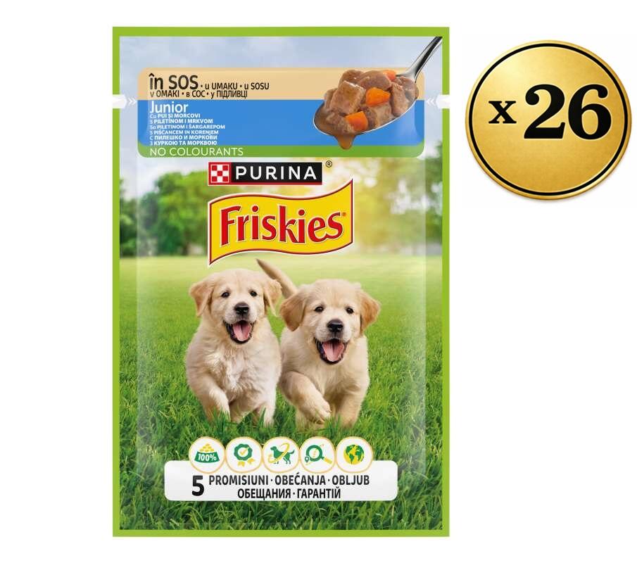 Friskies Vlažna hrana za pse Junior dog prelivi u sosu Piletina, 26x85g