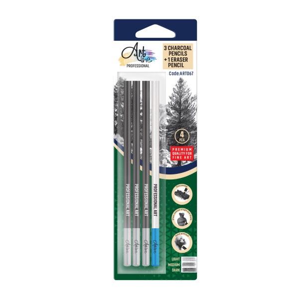 Artline Umetnički ugalj u olovci i gumica u olovci ART067, 4 komada