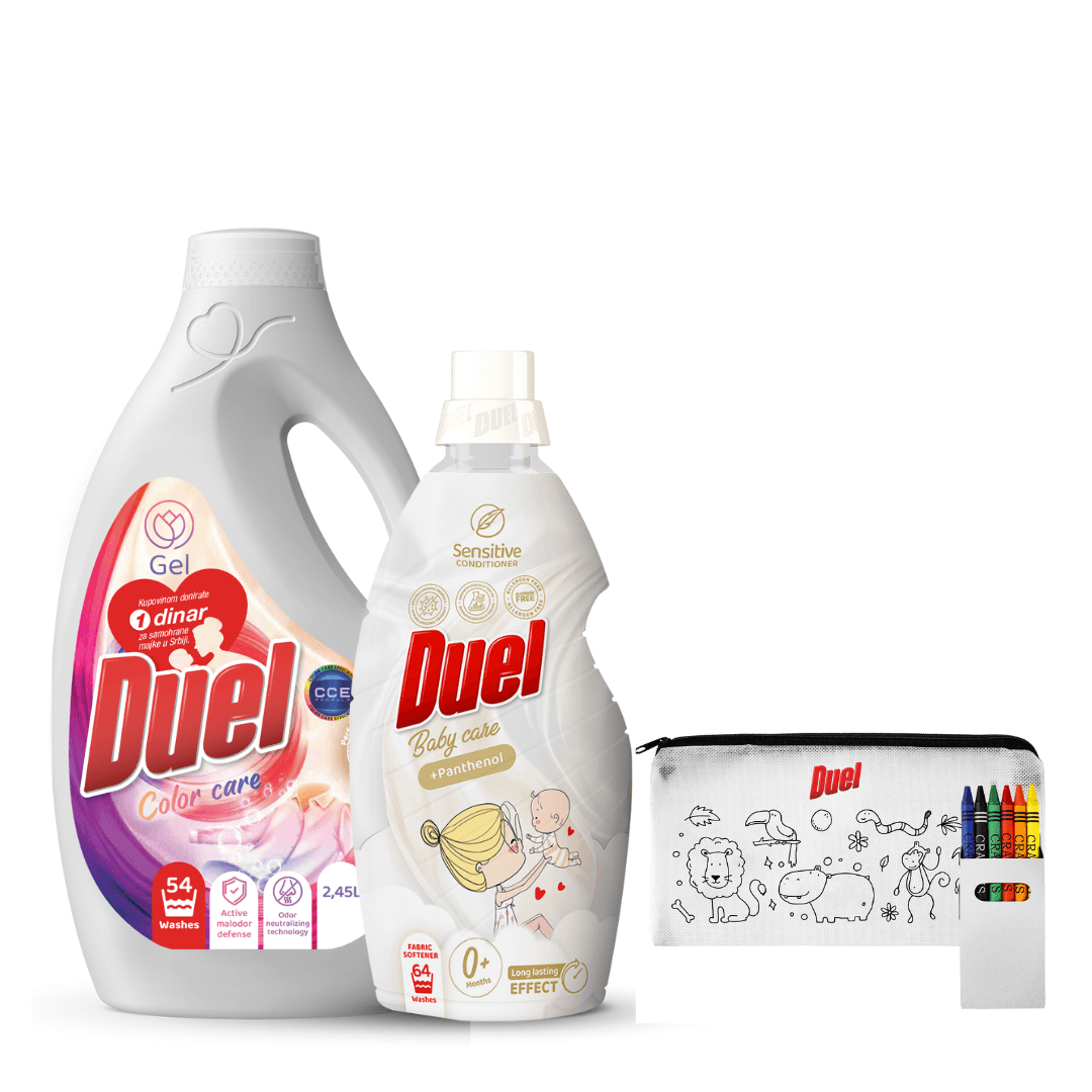 Duel Set za pranje veša, 2 proizvoda + Dečija pernica sa bojicama