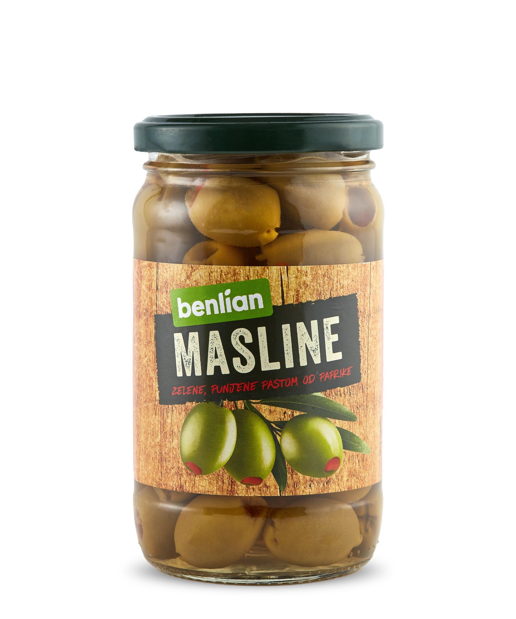 Benlian Foods Zelene masline sa paprikom u tegli, 700g