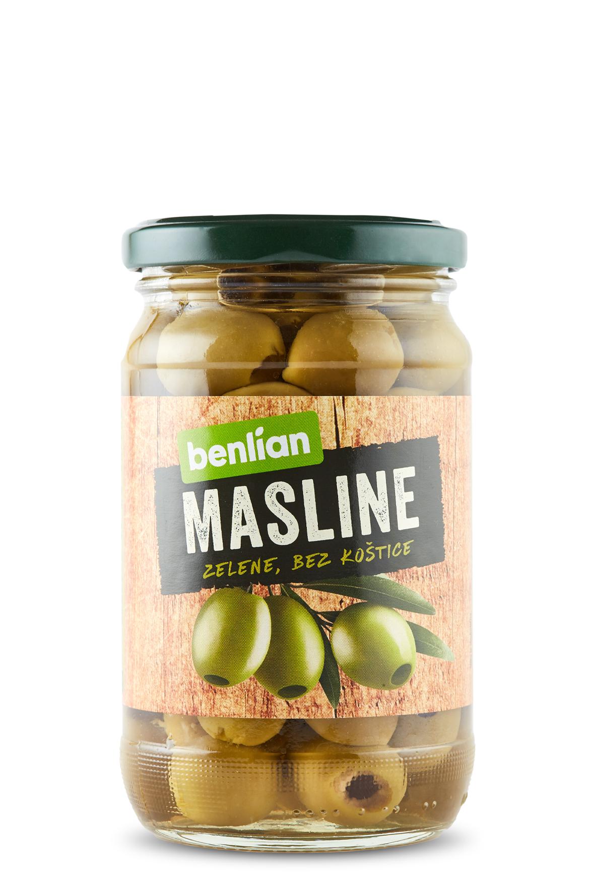 Benlian Foods Zelene masline bez koštice u  tegli, 340g