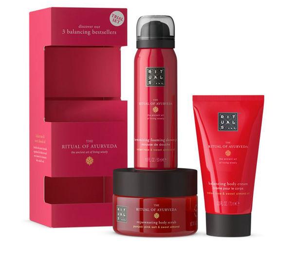 RITUALS Ayurveda Set Piling za telo 125 g + krema za telo, 70 ml + gel za tuširanje 50 ml