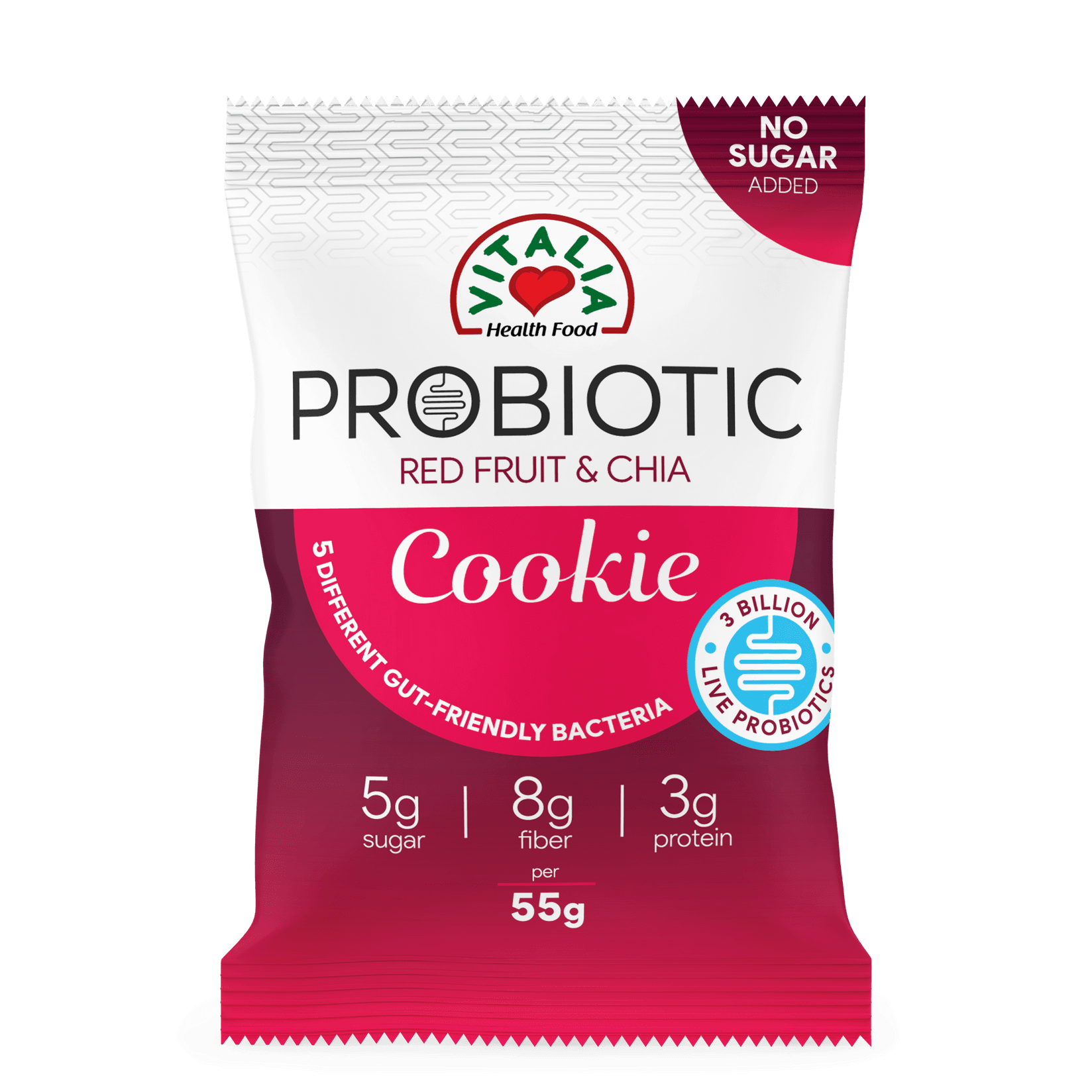 Vitalia Probiotic Kolačić, Crveno voće i čija, Preliven belom čokoladom, 55g