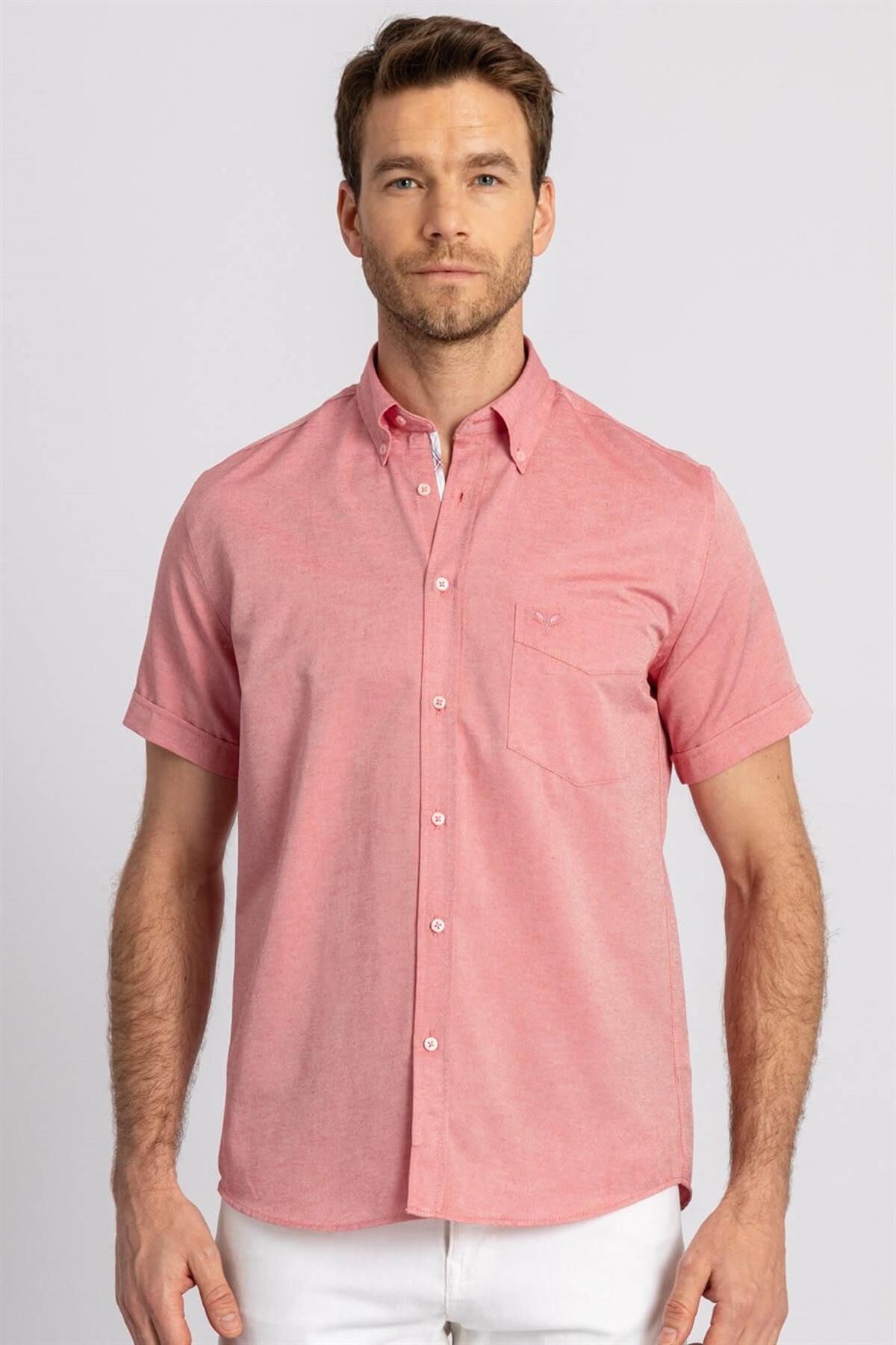 TUDORS Muška košulja na kratke rukave Classic Fit Comfort roze