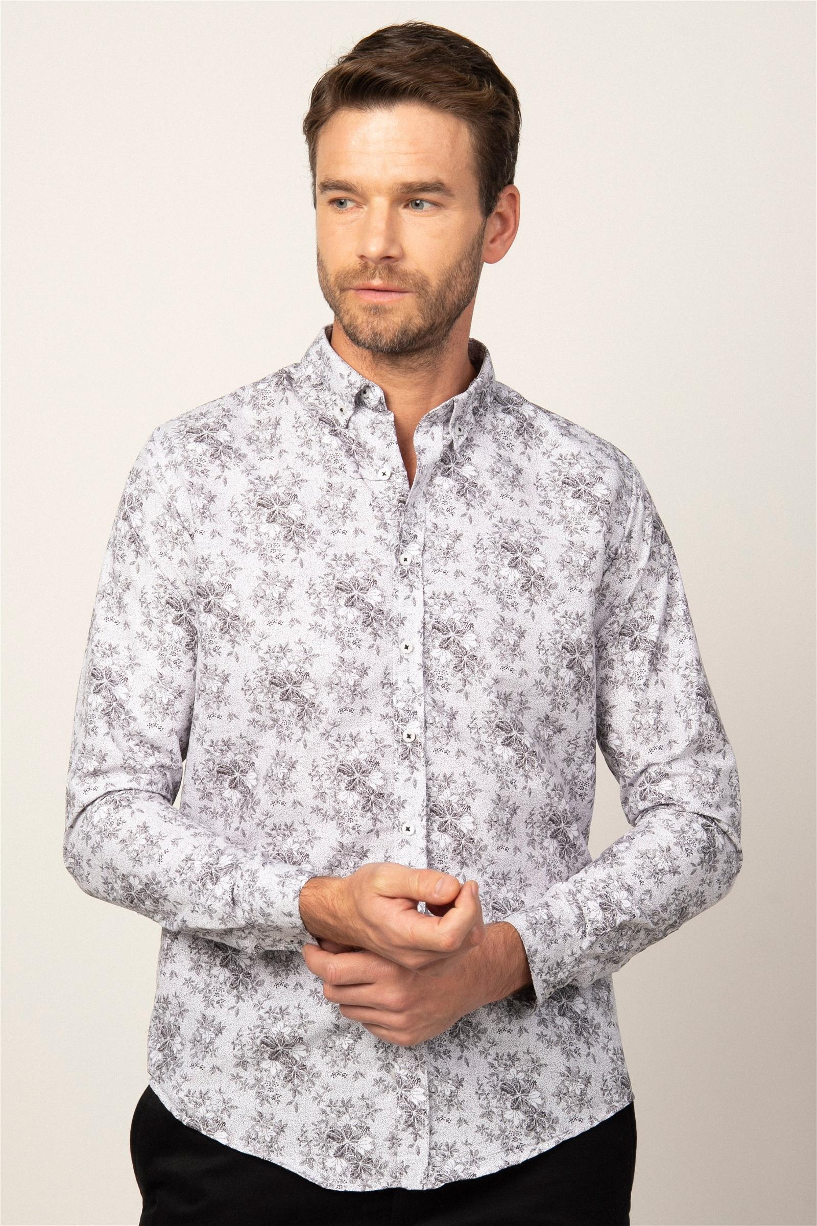 Selected image for TUDORS Muška košulja sa cvetovima Slim Fit siva