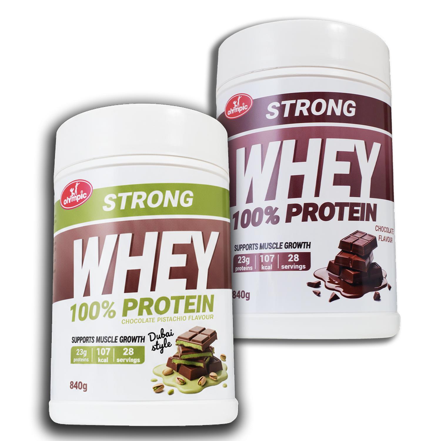 Olympic Protein Strong Whey 100%, Ukusi Dubai čokolada i Čokolada, 840g, 2 komada