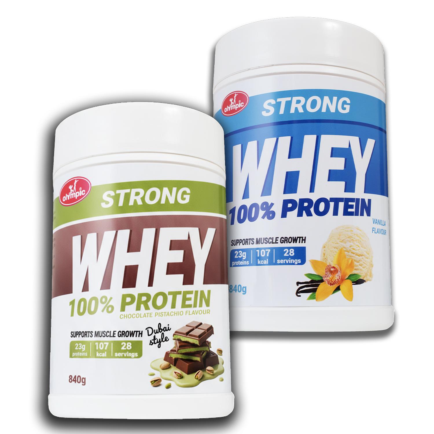 Olympic Protein Strong Whey 100%, Ukusi Dubai čokolada i Vanila, 840g, 2 komada