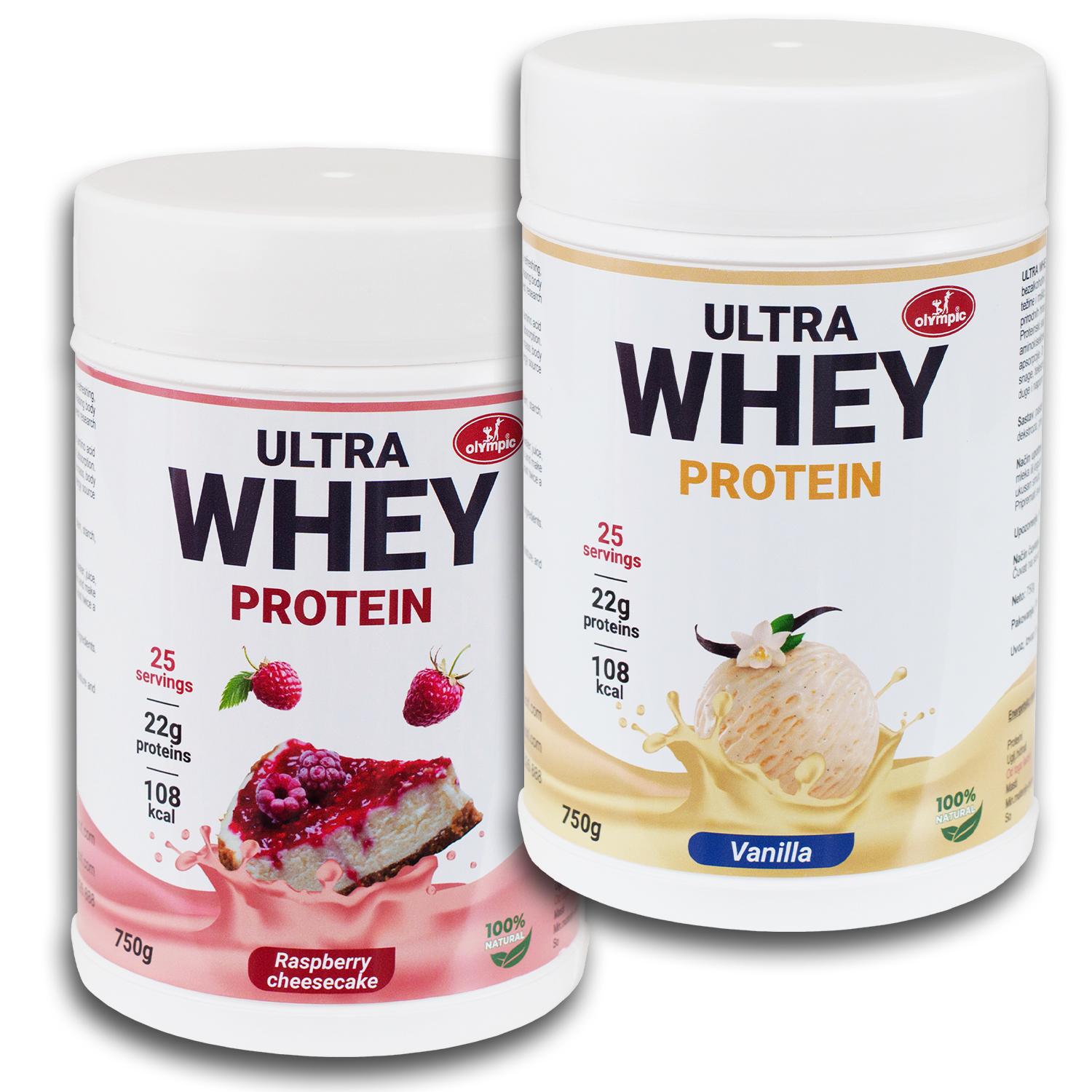 Olympic Ultra Whey Protein Vanila i Cheesecake malina, 750g, 2 komada