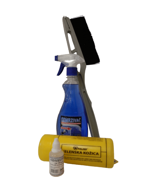 Zimski Set Odmrzivač stakla De-icer sa pumpicom 0,5l + Sredstvo protiv smrzavanja bravica 30ml + Četka za sneg + Sintetička krpa