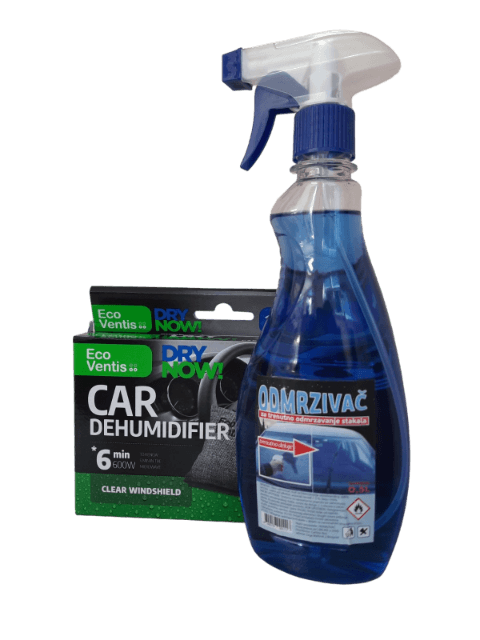 Zimski Set Odmrzivač stakla De-icer sa pumpicom 0,5l + EcoVentis upijač vlage