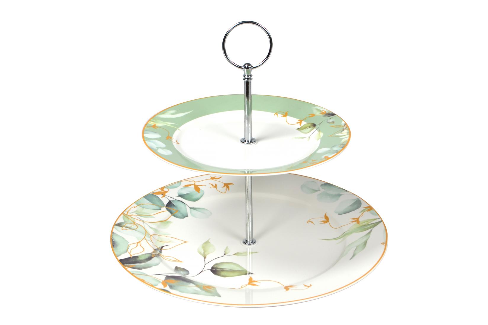 Sigma Porcelan etažer (zeleni list) JH-R2L-C