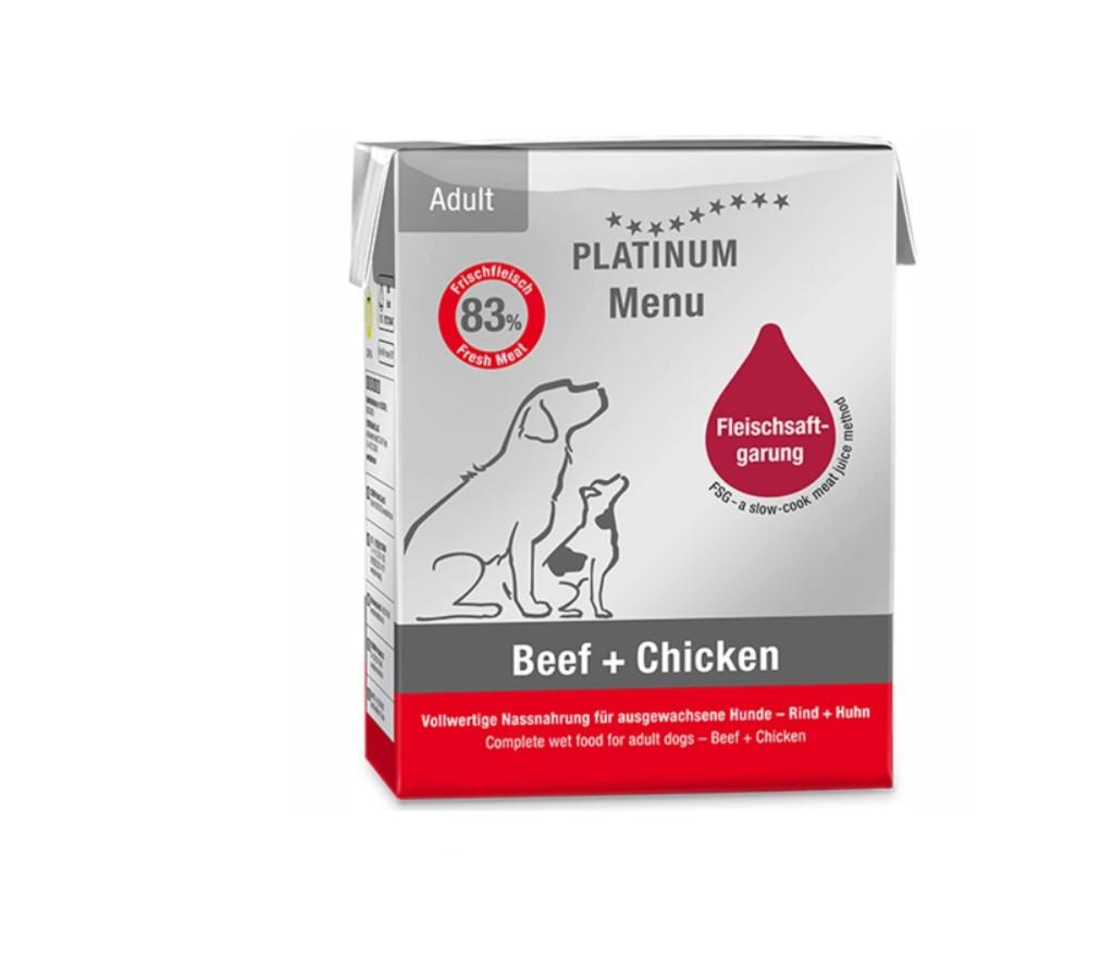 Platinum Menu Vlažna hrana za odrasle pse, Sa govedinom i piletinom, 185 g