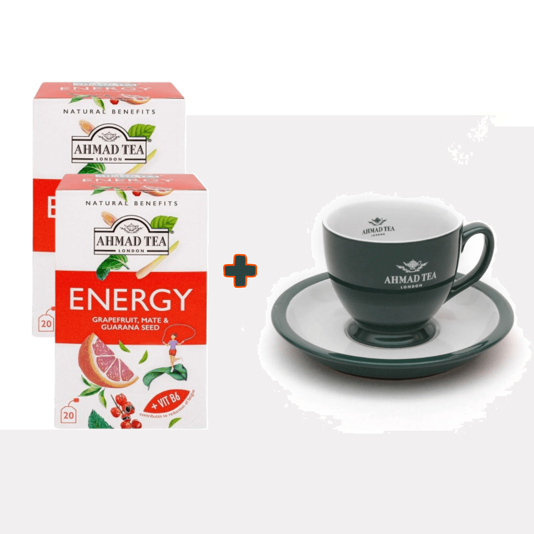 AHMAD TEA Zelena Šoljica sa tacnom, 190 ml + Čaj Energy, 20 kesica, 2 pakovanja
