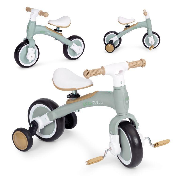 ECO TOYS Balans bicikl sa pedalama i pomoćnim točkovima 3u1, zelena