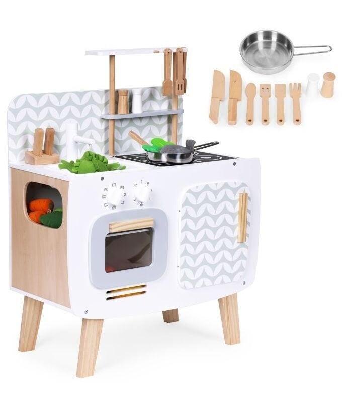 ECO TOYS Drvena kuhinja za decu retro sa rernom, šporetom, sudoperom i priborom