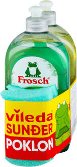 FROSCH Tečnost za pranje posuđa, 2x500ml + Vileda Abrazivni sunđer