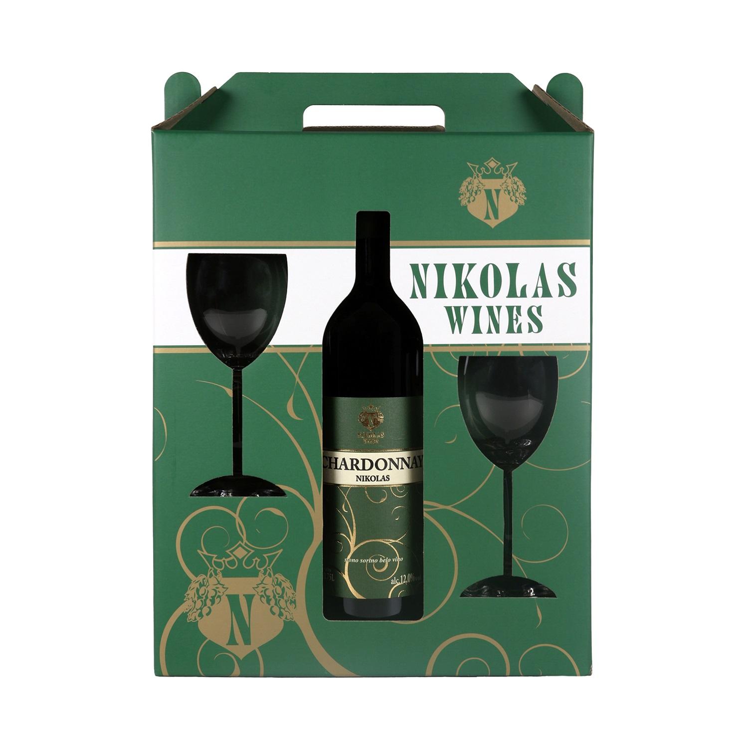 Poklon set Belo vino 0.75l + 2 čaše