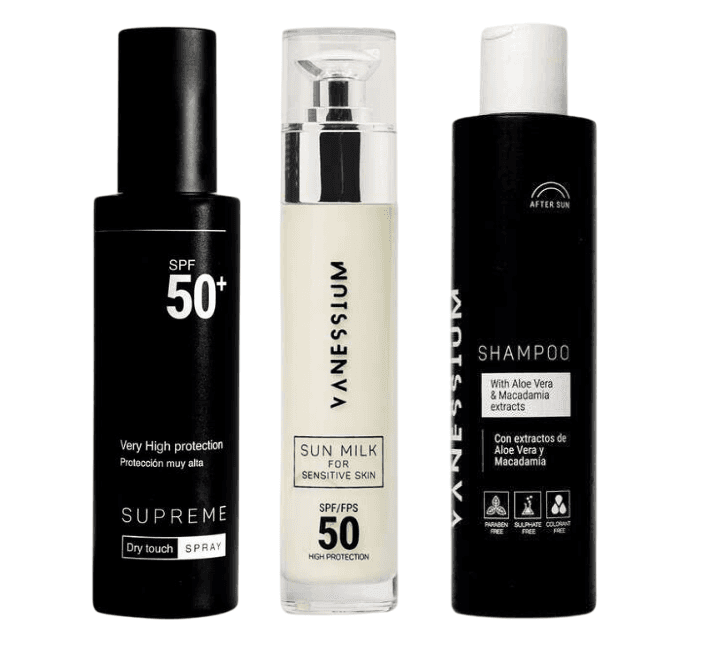 Vanessium Set Sprej za sunčanje - lice i telo 100ml, Mleko za sunčanje za osetljivu kožu 50ml, Šampon za posle sunčanja 200ml