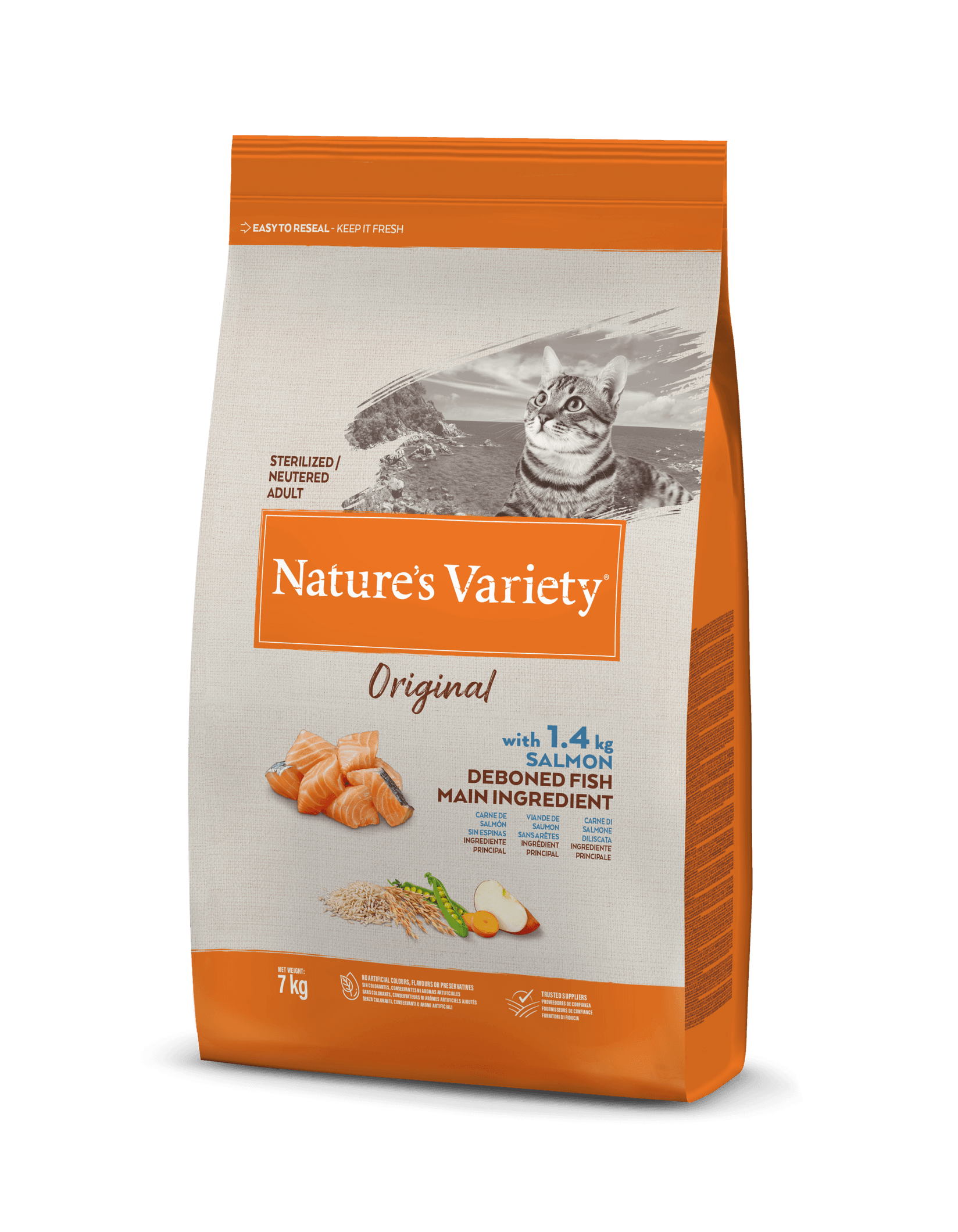 Selected image for NATURE'S VARIETY Suva hrana sa ukusom lososa za odrasle sterilisane mačke Original 7kg