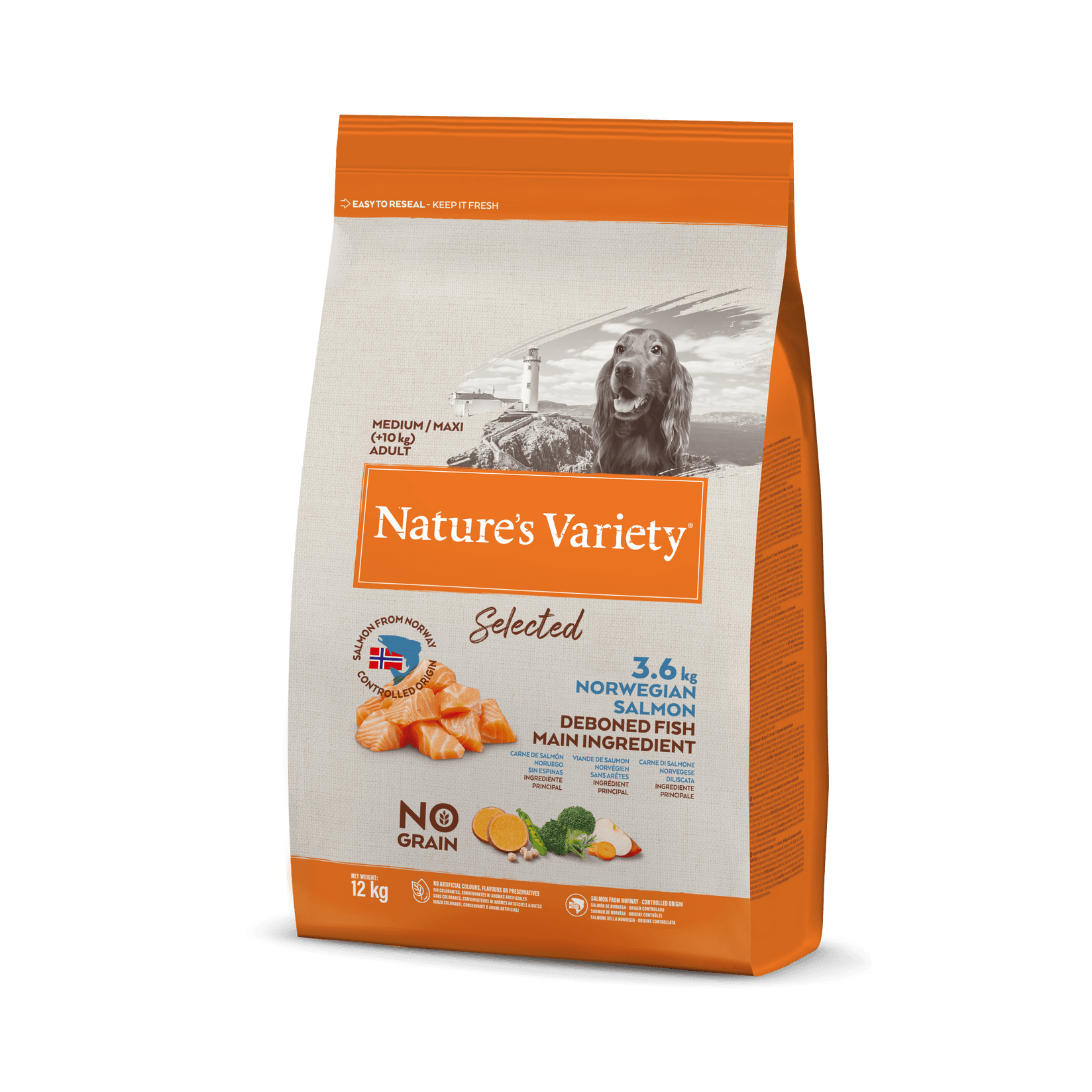 Selected image for NATURE'S VARIETY Suva hrana sa ukusom lososa za odrasle pse Selected Medium 12kg