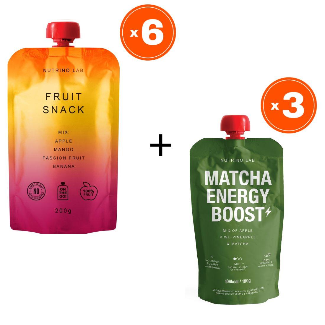 Nutrino Lab Pire Fruit Snack, 180g, 6 komada+Pire Matcha Energy Boost, 180g, 3 komada