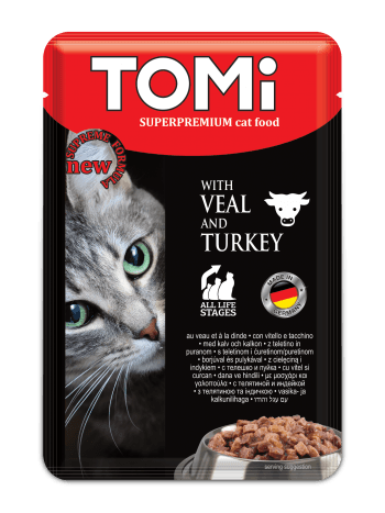 TOMI Vlažna hrana za mačka, Teletina, Ćuretina, 100g