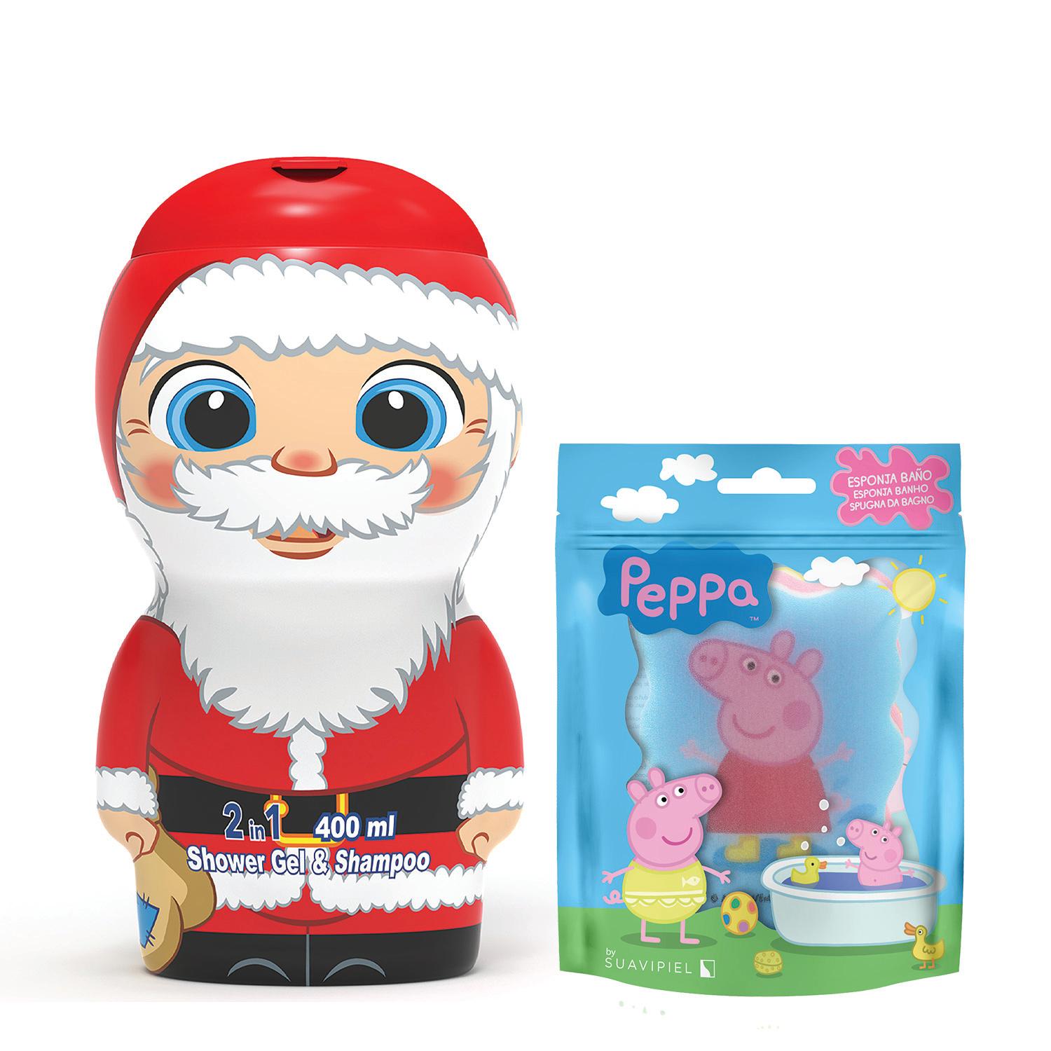 Dečiji set Šampon i gel za tuširanje Deda Mraz 2D, 400 ml + Sunđer za kupanje Peppa Pig
