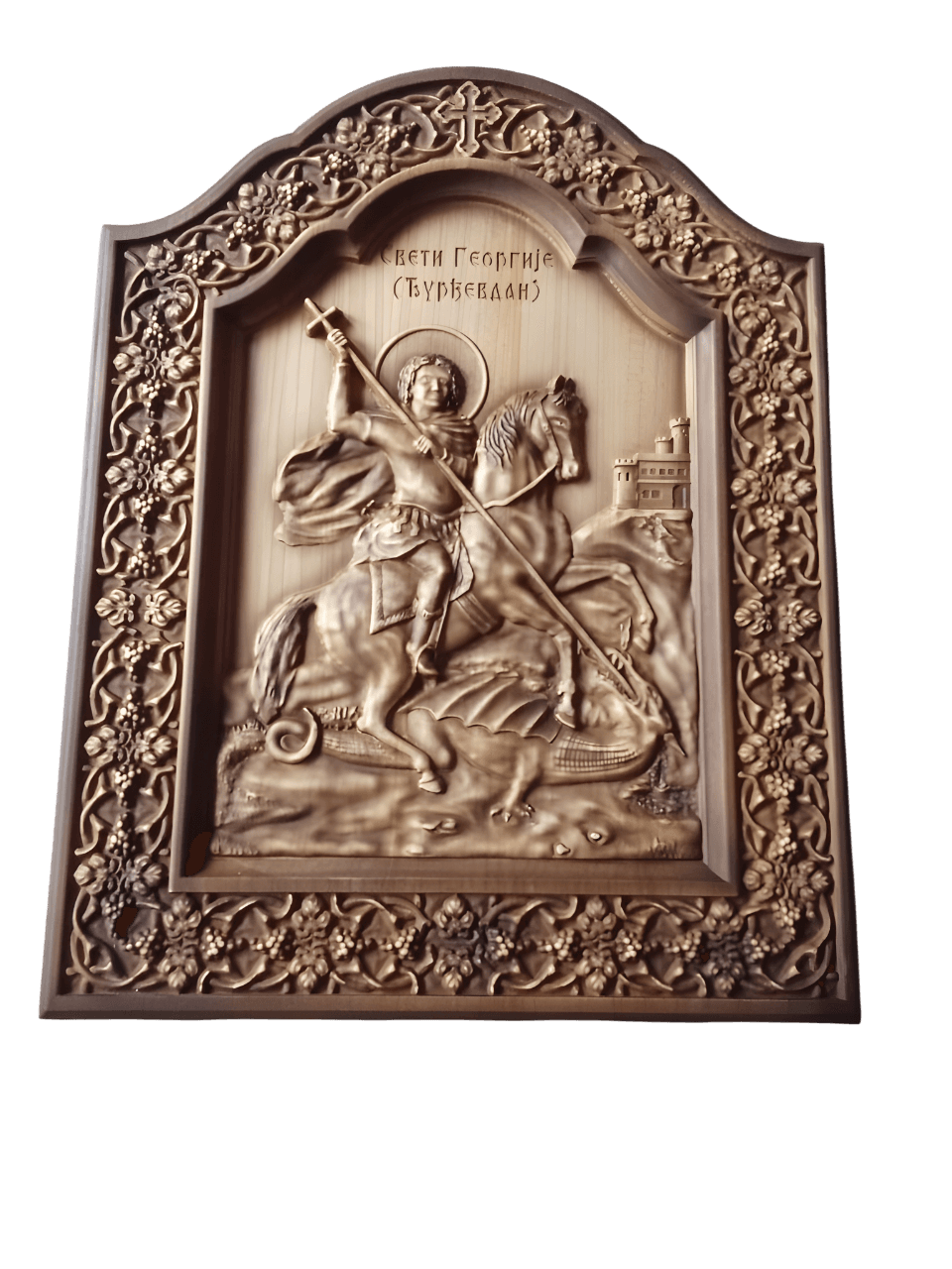 Ikona Sv.Georgije (Đurđevdan) u duborezu polulučna