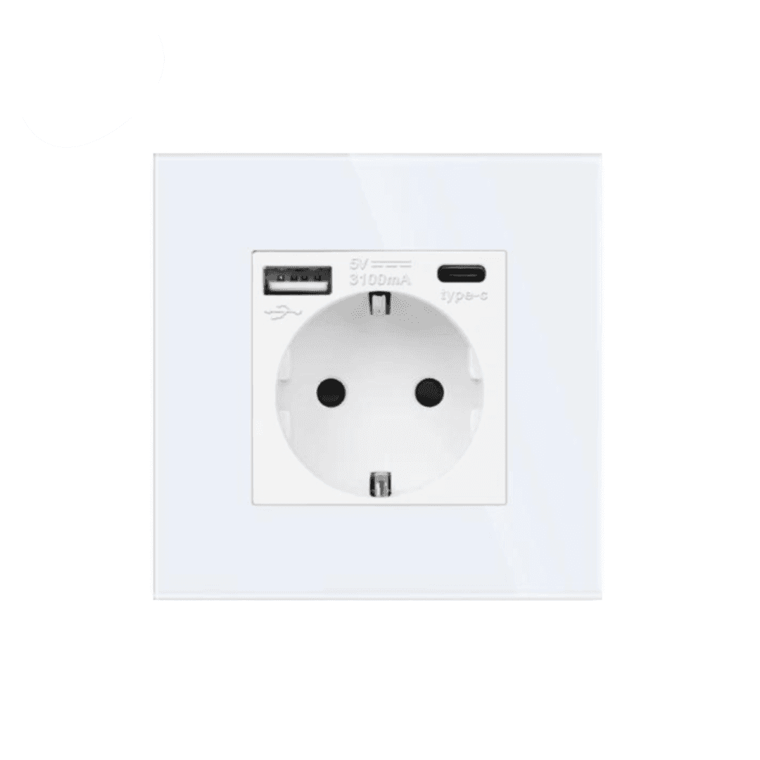 BingoElec Utičnica sa staklenim panelom i USB-A/USB-C priključcima 20 W, Bela