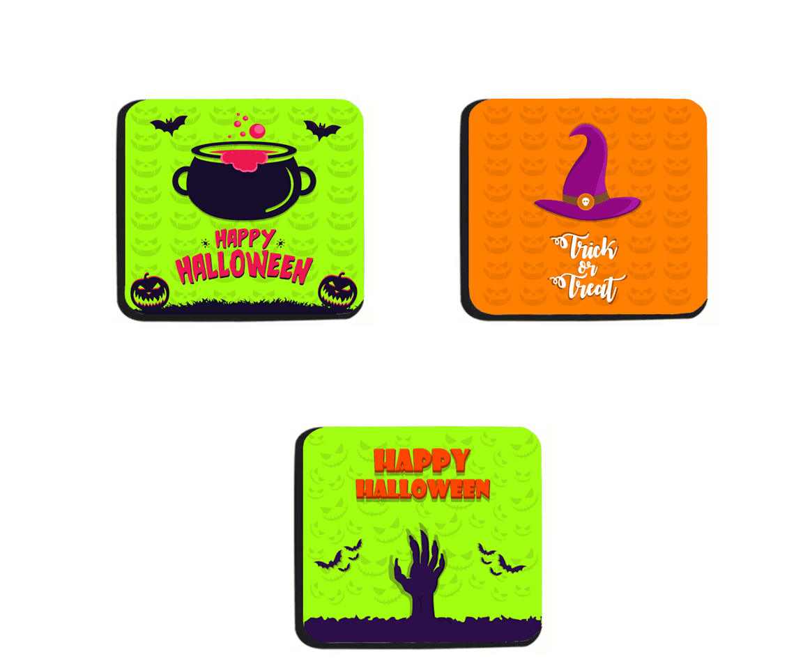Podmetači za čaše Halloween, 3 komada, Višebojni