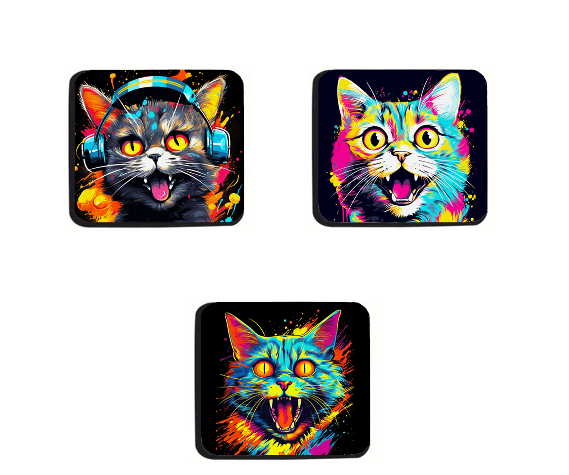Podmetači za čaše Mačići, 3 komada, Višebojni