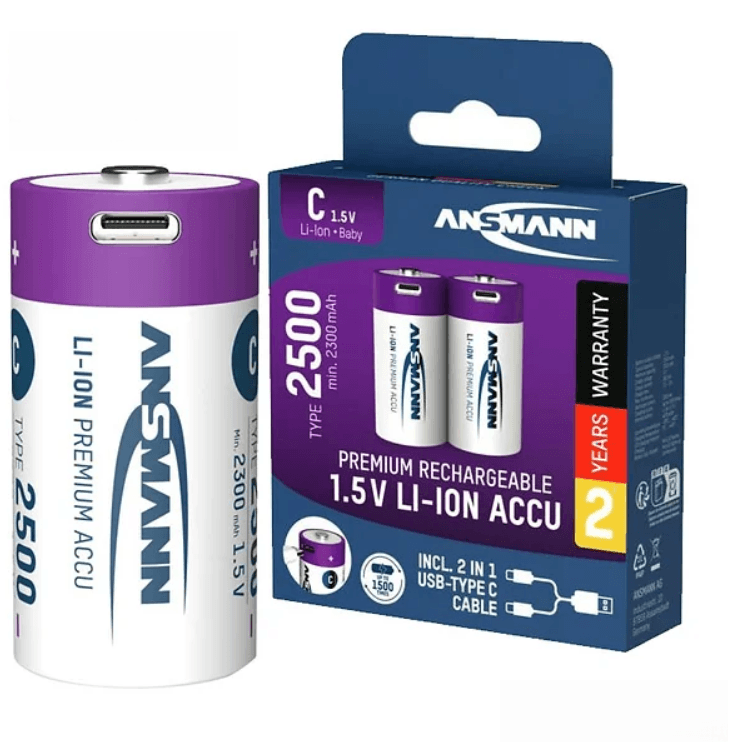 ANSMANN Punjiva Li-Ion 1.5V 2500mAh C sa USB tip C ulazom za punjenje 2 komada