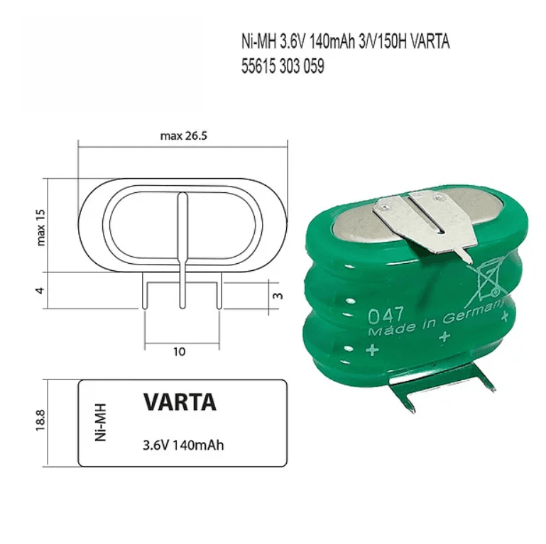 VARTA Punjiva NiMH dugmetna baterija 3.6V 140mAh 3/V150H VARTA