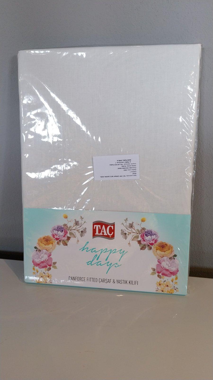 Tac Set posteljine Queen, Čaršaf i 2 jastučnice, 120x200cm, Beli