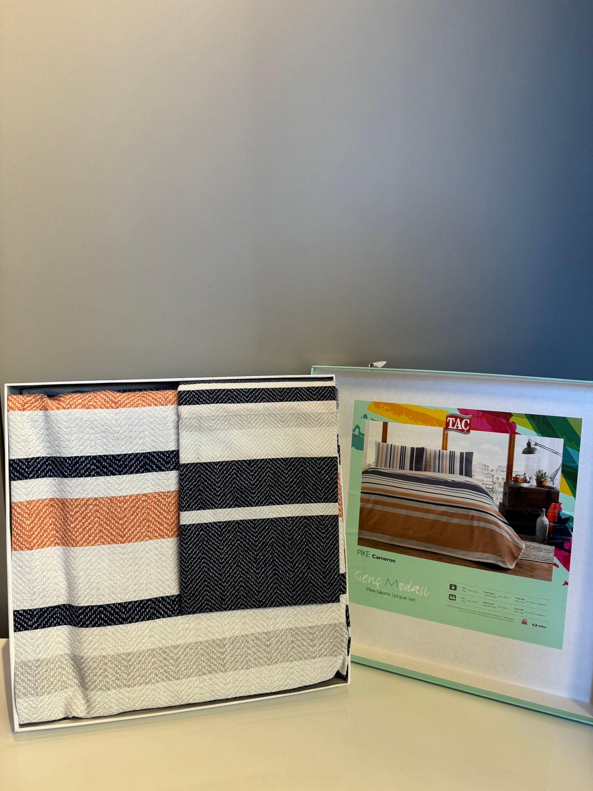 Tac Set posteljine sa prekrivačem Cameron, 100x200cm, Teget-narandžasti