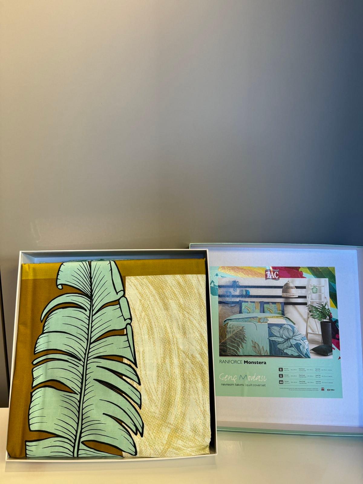 Tac Set posteljine Monstera, 100x200cm, Menta-teget