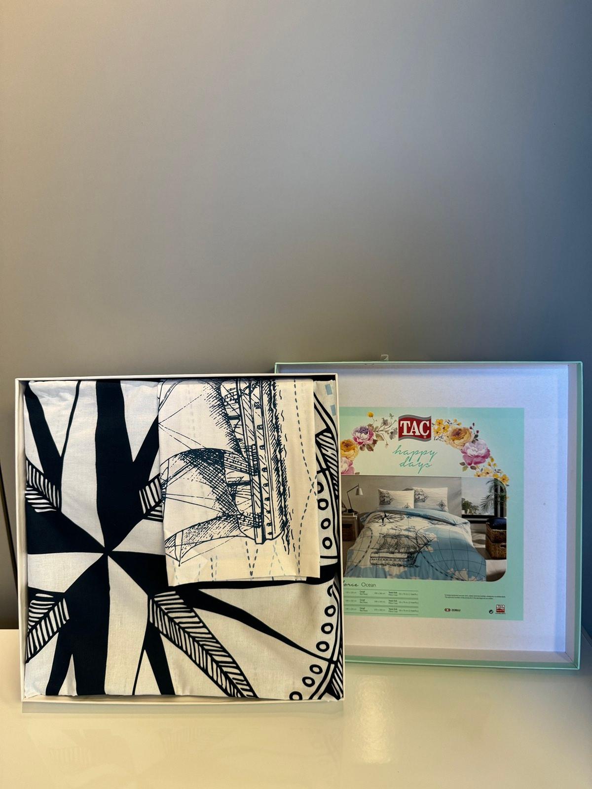 Tac Set posteljine Ocean, 180x260cm, Crno-beli