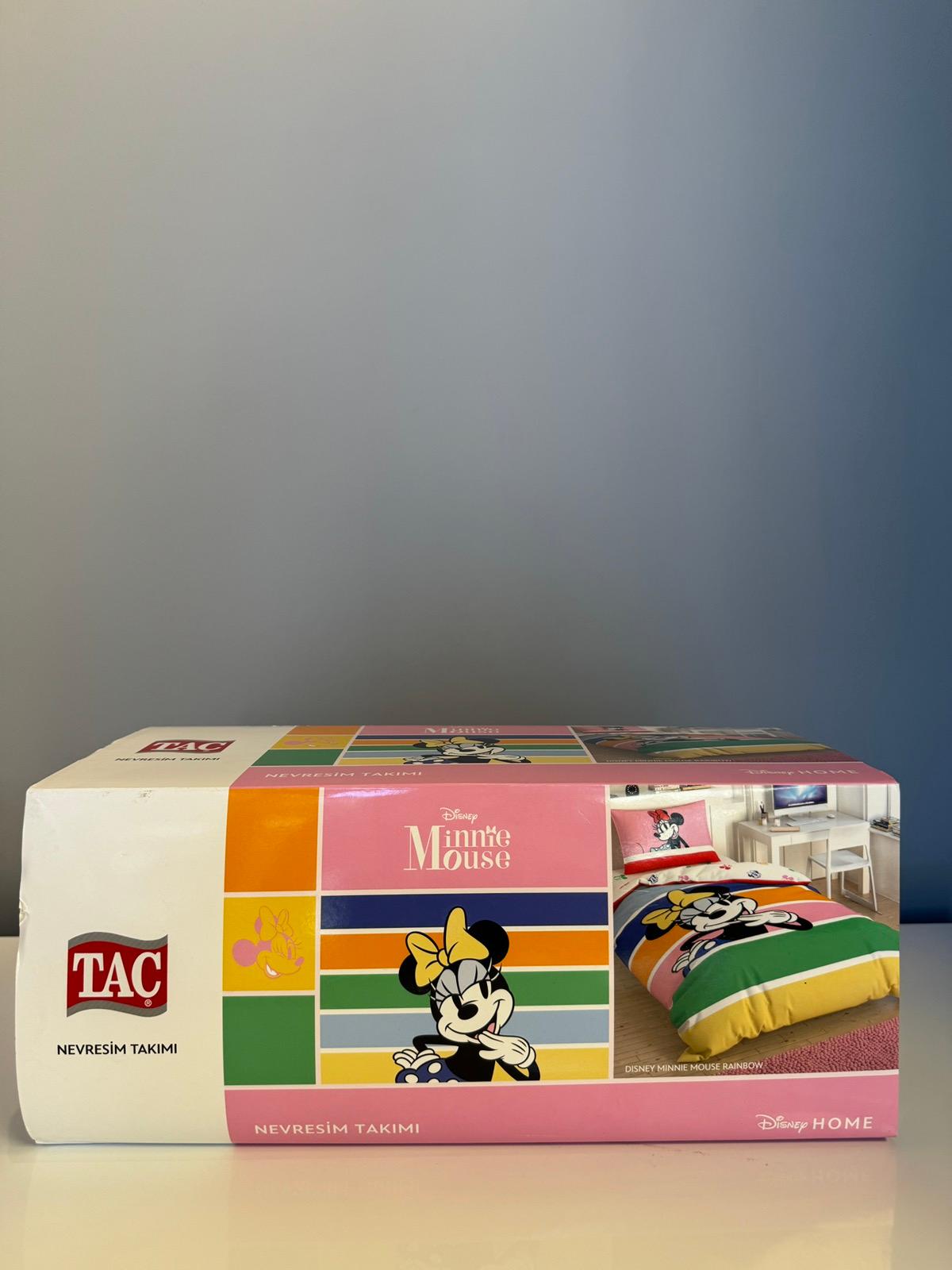 Tac Set posteljine za devojčice Minnie Mouse Rainbow, 100x200cm, Šareni